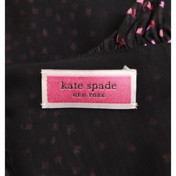 Kate Spade New York Meadow Tie Back Top Silk Blend Black Pink Blouse Sz S - Picture 6 of 7